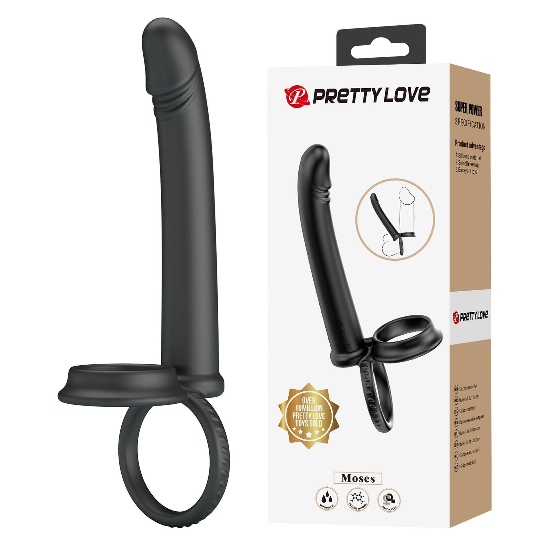 Dildo cu strap-on din silicon Pretty Love Moses 19 cm impermeabil