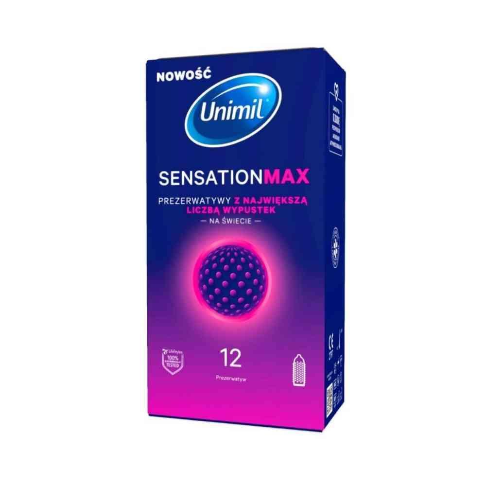 Prezervative Unimil Sensation Max transparente cu puncte, 12 buc., 53 mm