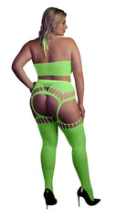 Au! Set top scurt și ciorapi cu UV neon XL XXXXL