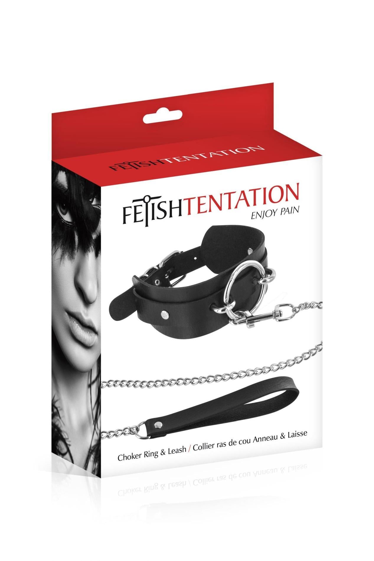 Zgardă și lesă cu inel O Fetish Tentation neagră