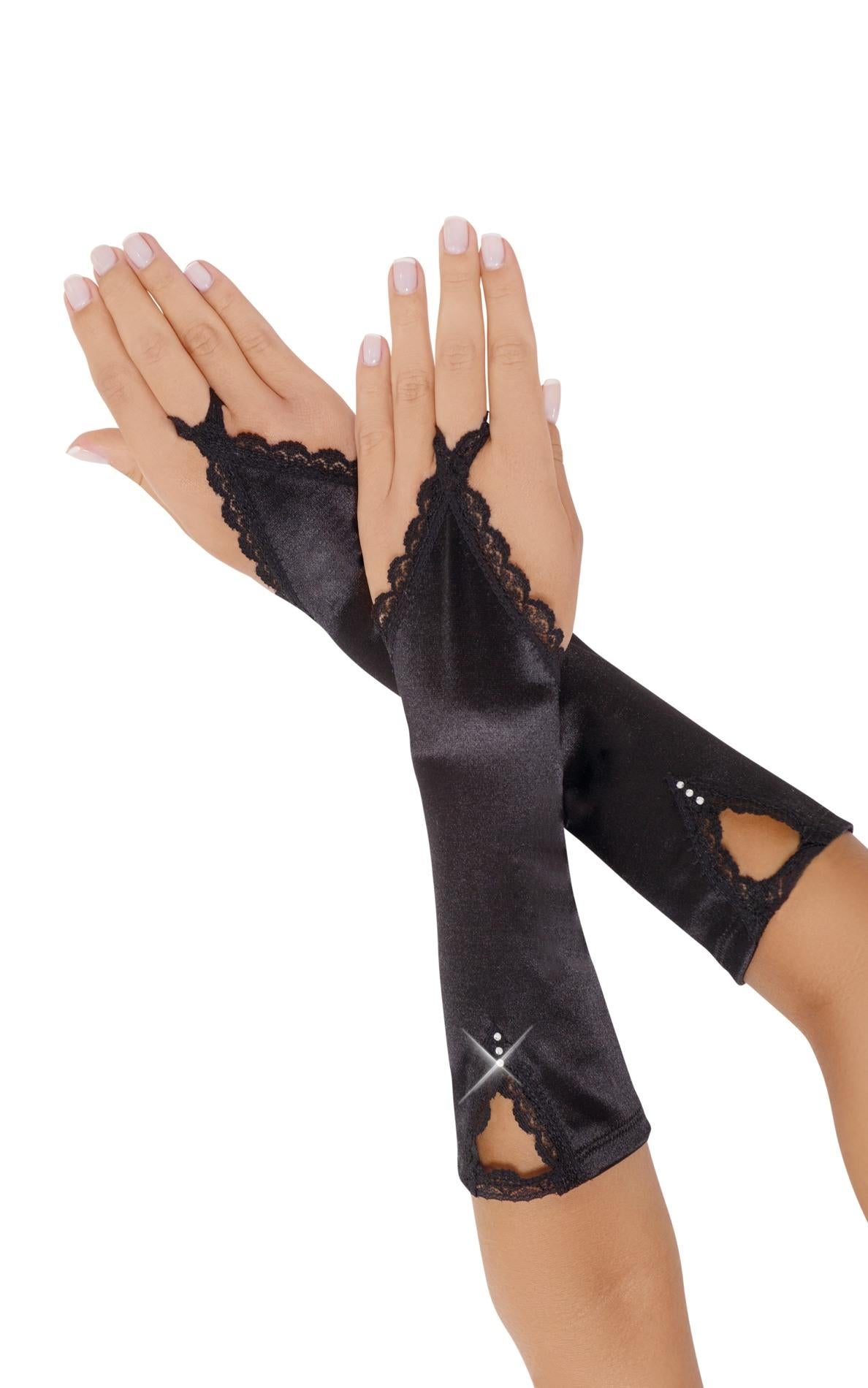 Mănuși lungi senzuale din dantelă satinată SoftLine negre M/L