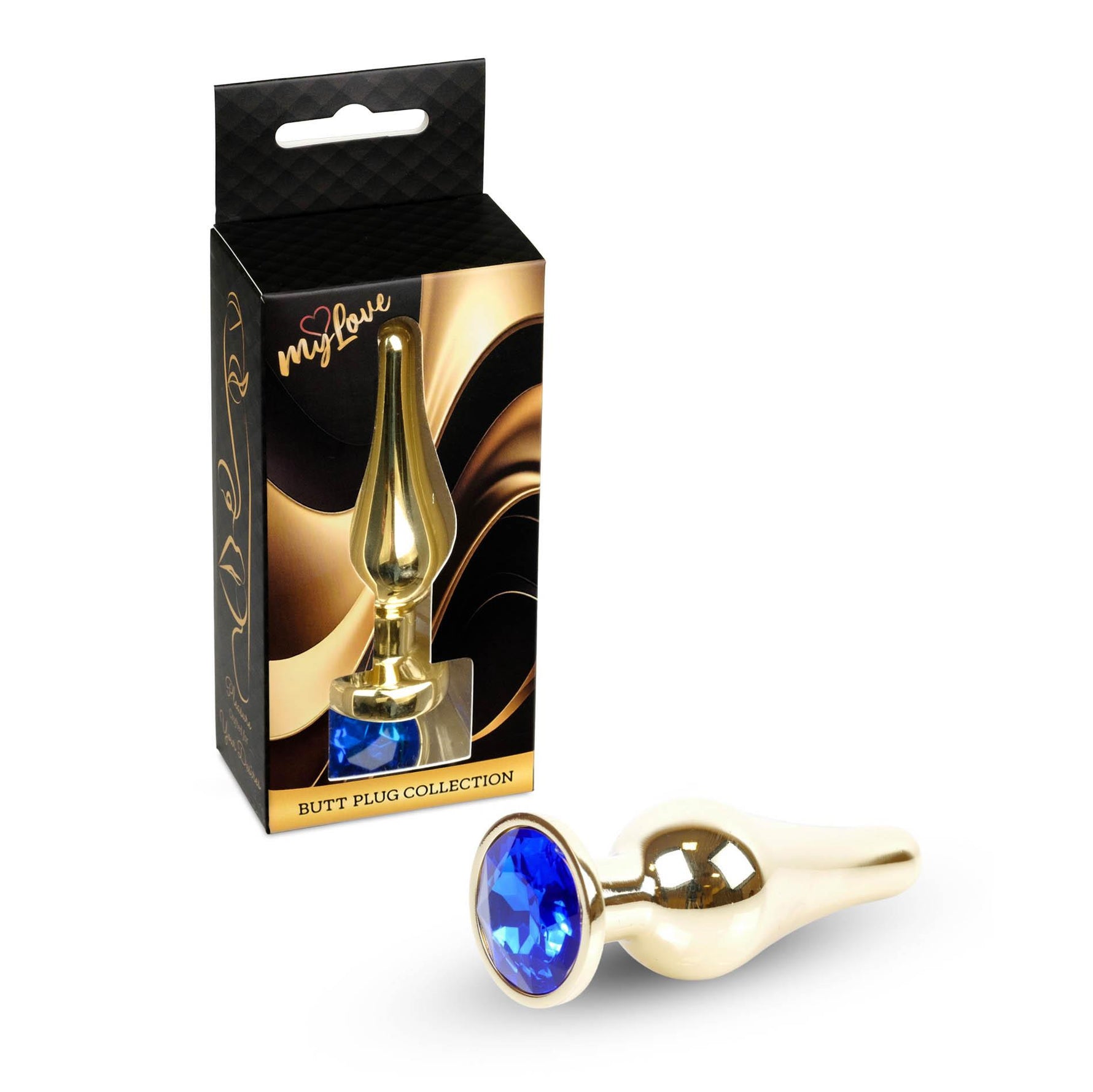Plug anal din oțel MyLove Toys cu diamant, albastru închis, 9,5 cm