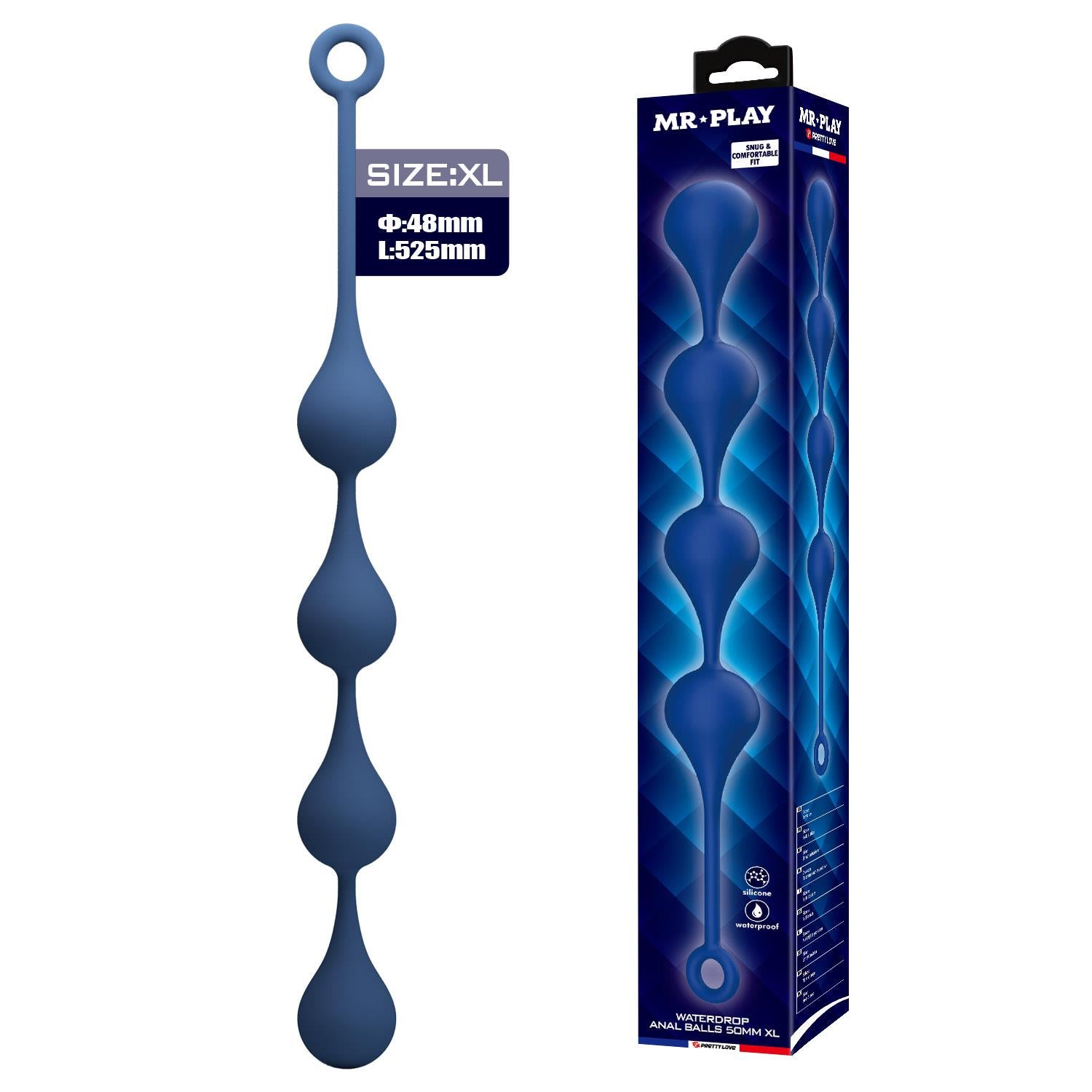 Perle anale din silicon extra mari Mr. Play XL 52,5 cm impermeabile