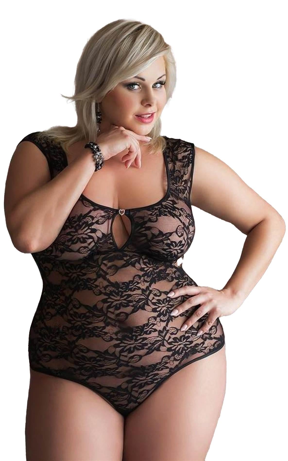 Body Anna Plus Size din colecția SoftLine din dantelă, negru, 3XL