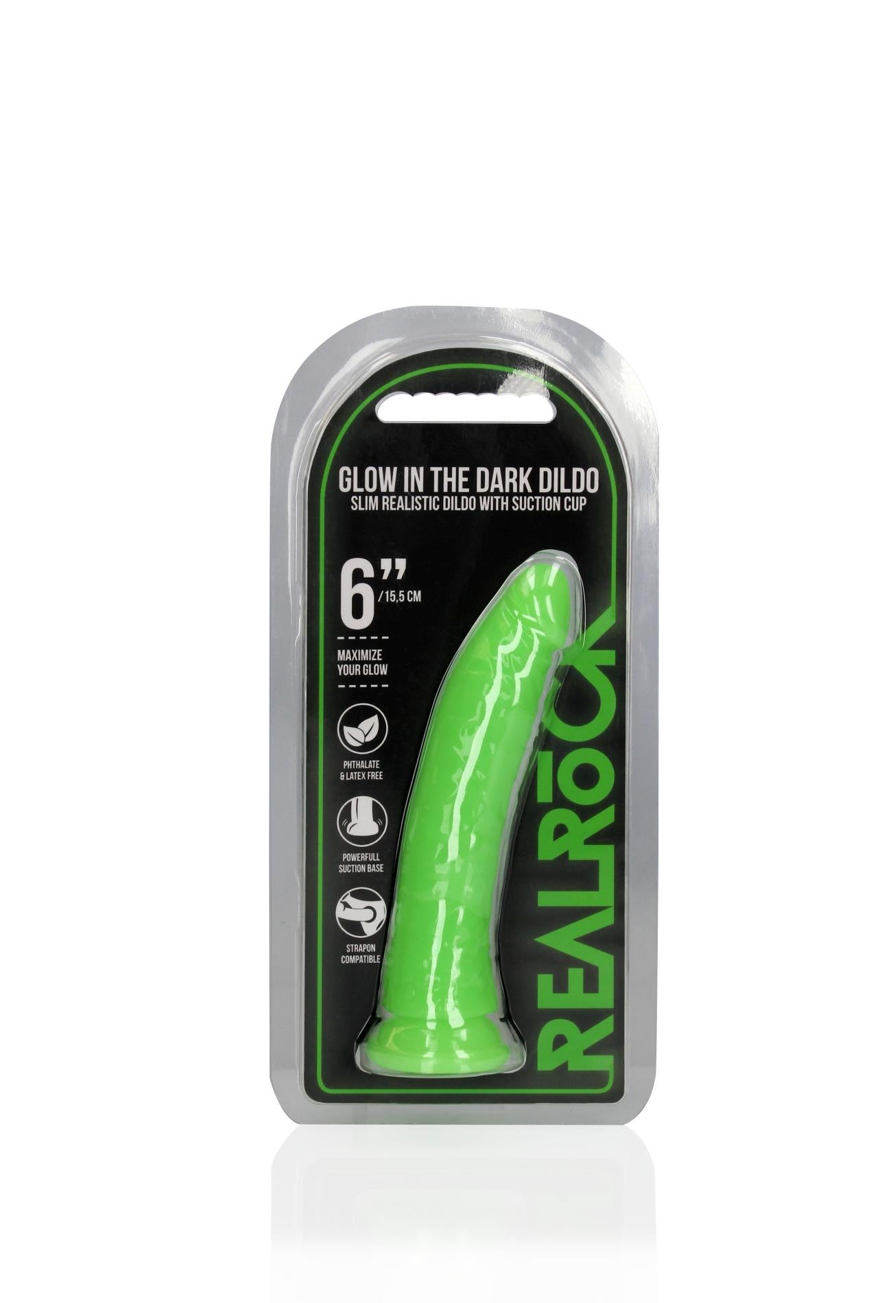 Dildo realist RealRock, fosforescent, cu ventuză, 15,5 cm