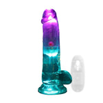 Vibrator realist RealRock cu testicule, transparent, 16,2 cm