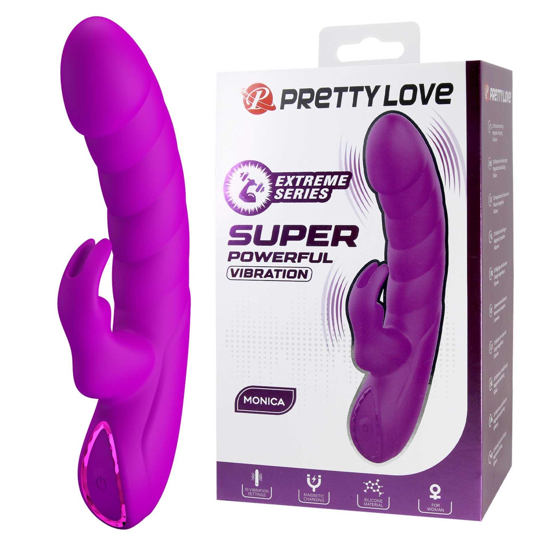 Vibrator Pretty Love Monica din silicon pentru iepure, cu 10 moduri