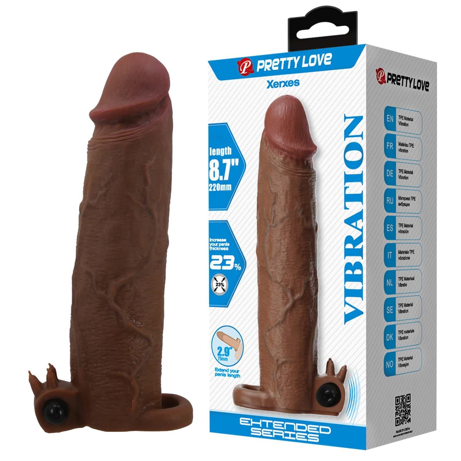 Pretty Love Xerxes Extensor vibrant pentru penis 22 cm Maro închis