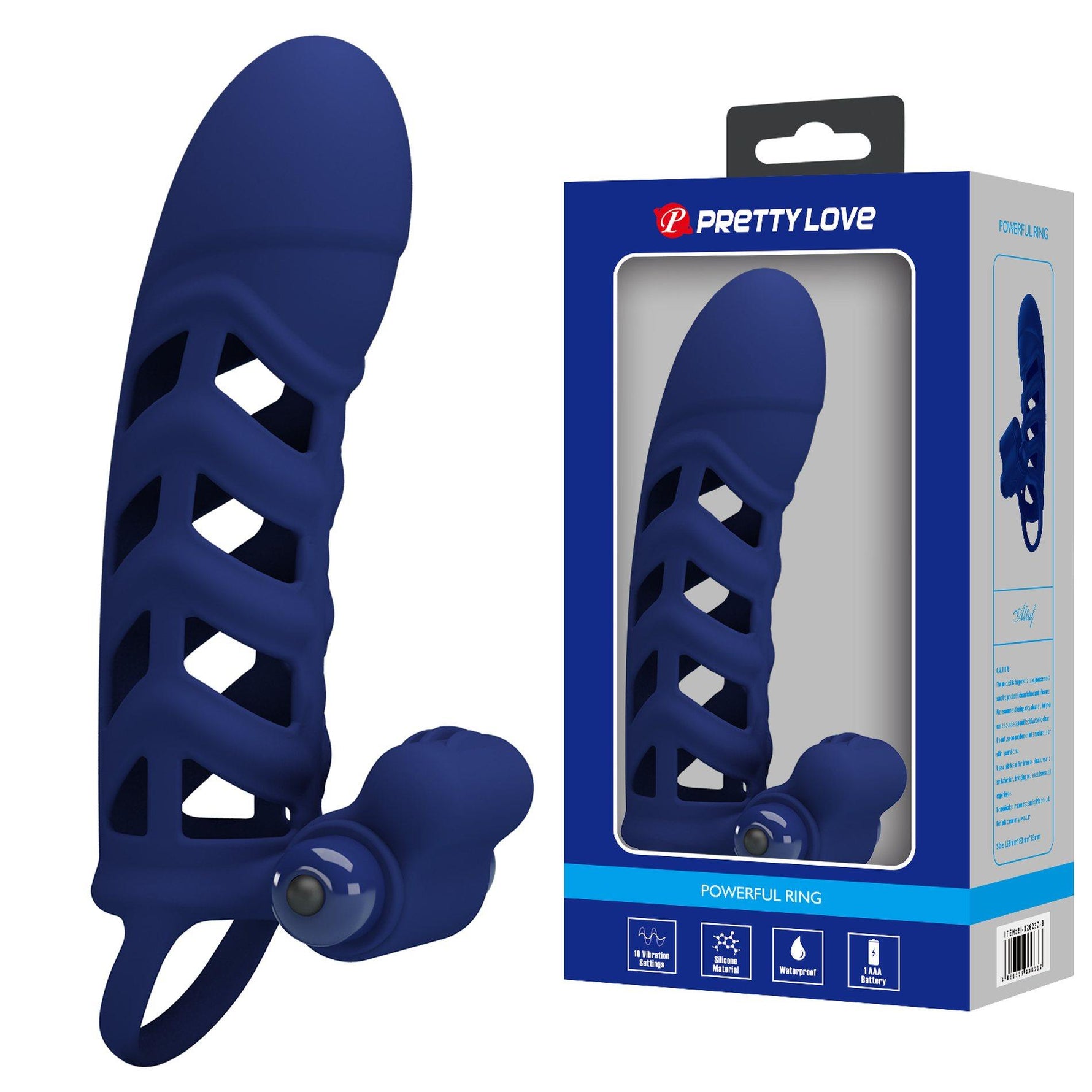 Pretty Love Extensor de penis vibrant din silicon cu 10 funcții