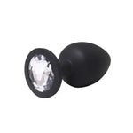 Dop anal din silicon Fantasy cu cristal alb, negru, mare, 9 cm