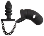 Cușcă pentru penis Black Velvets din silicon cu dop anal