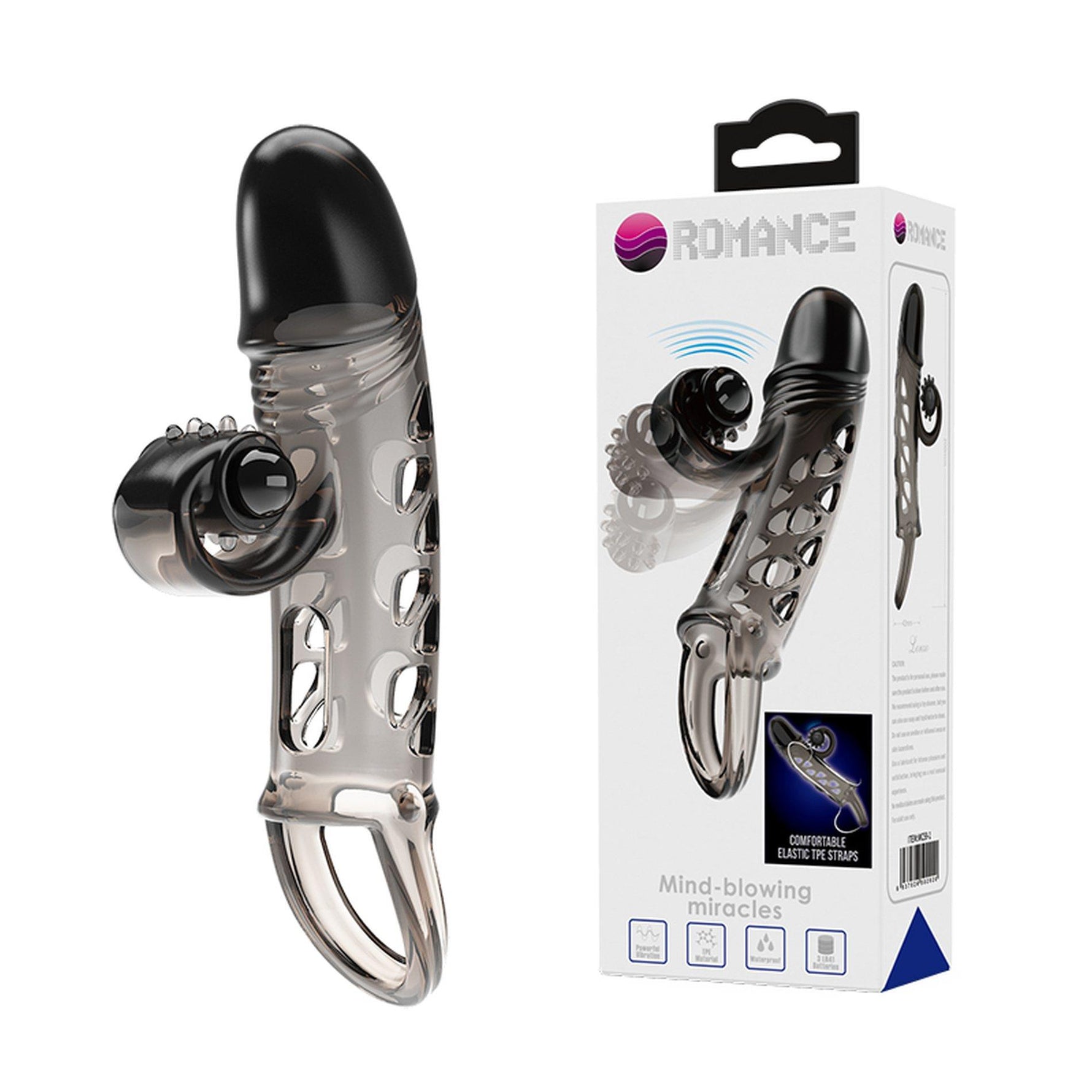 Extensor vibrant pentru penis Romance cu stimulator, negru