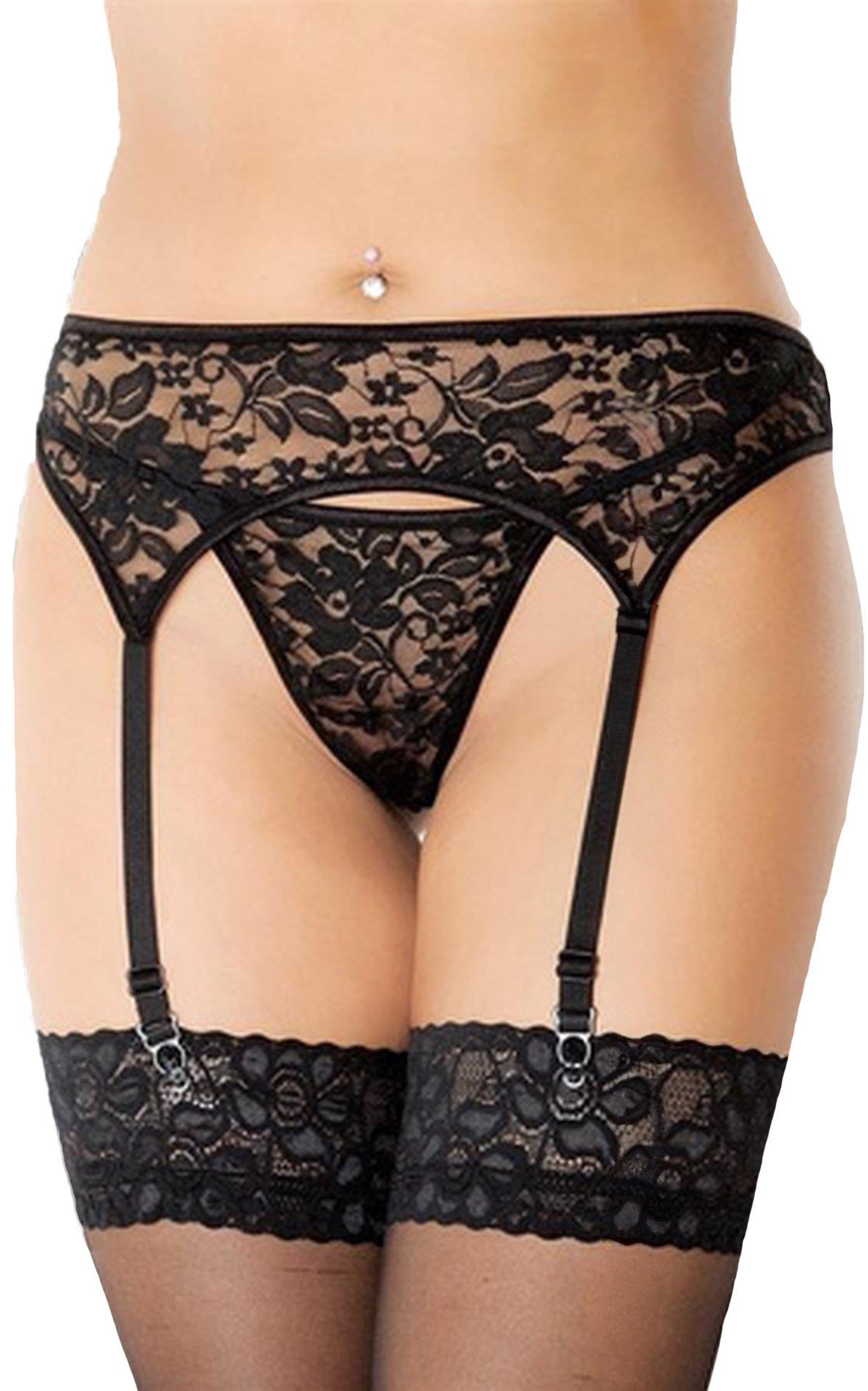 Portjartier SoftLine 3310 din dantelă, negru, M/L