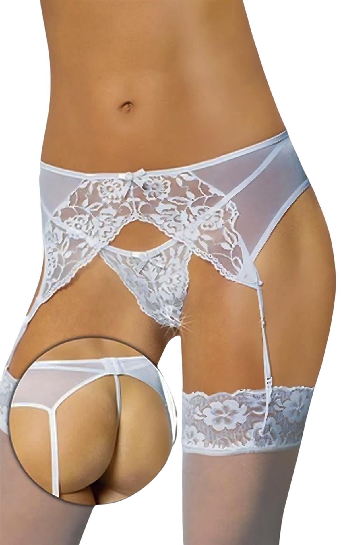 Portjartier din dantelă cu tanga SoftLine 3317 alb M/L