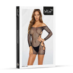 Rochie senzuală erotică din plasă SoftLine 3025 neagră, mărime unică