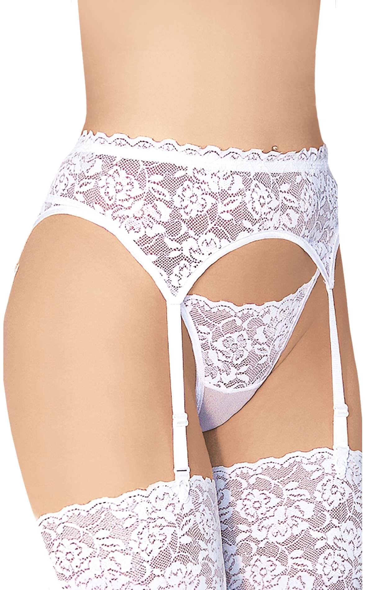 Portjartier SoftLine 3305 din dantelă cu tanga, alb, mărime S/M
