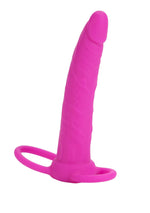 Strap-on din silicon Calexotics pentru dublă penetrare roz 14 cm