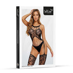 Body cu imprimeu floral din dantelă, negru, mărime universală SoftLine 2041
