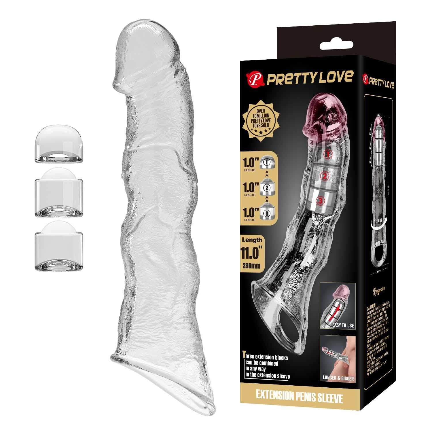 Prelungitor de penis Pretty Love cu module, transparent, 28 cm