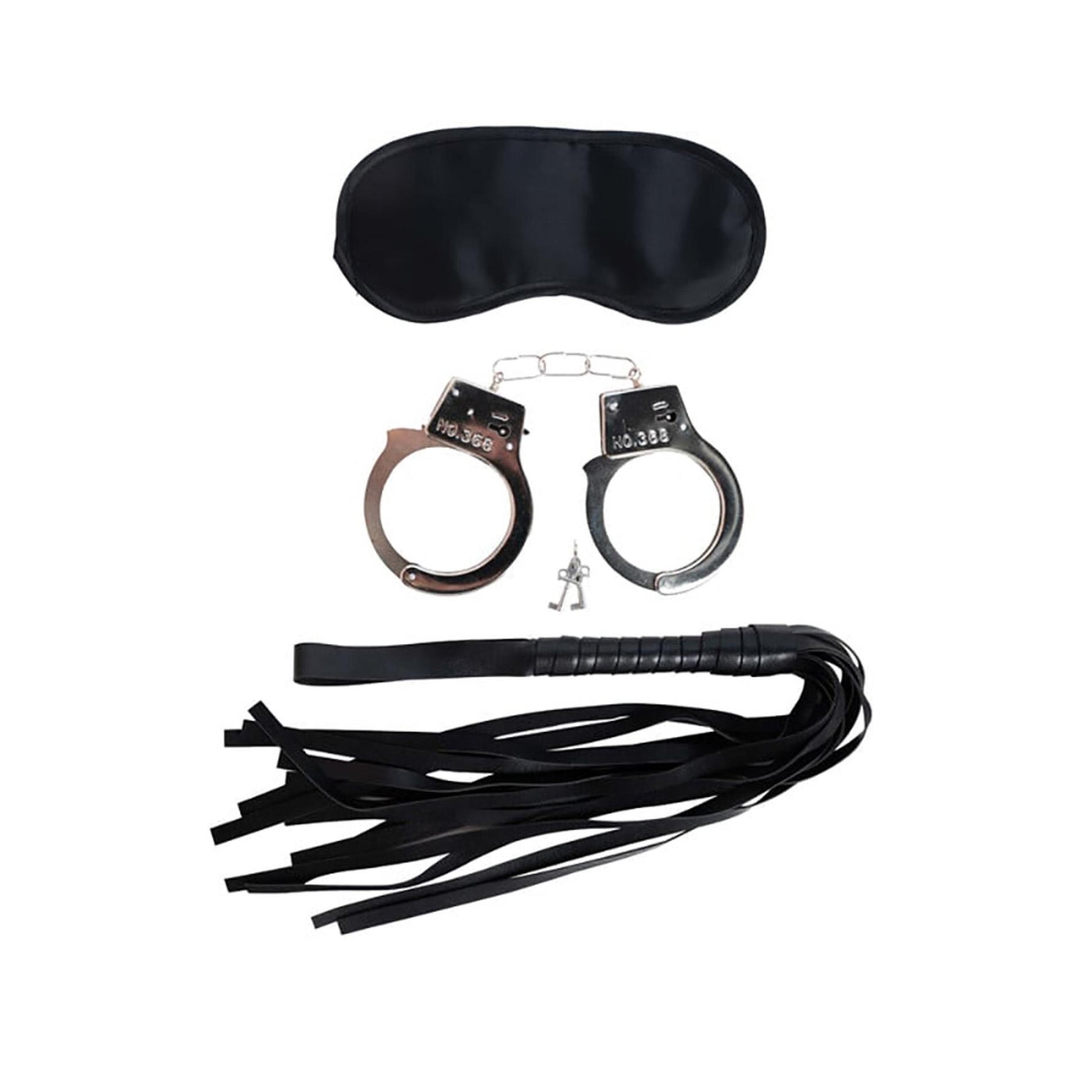 Set fantezie BDSM: Legătură la ochi, bici, cătușe metalice