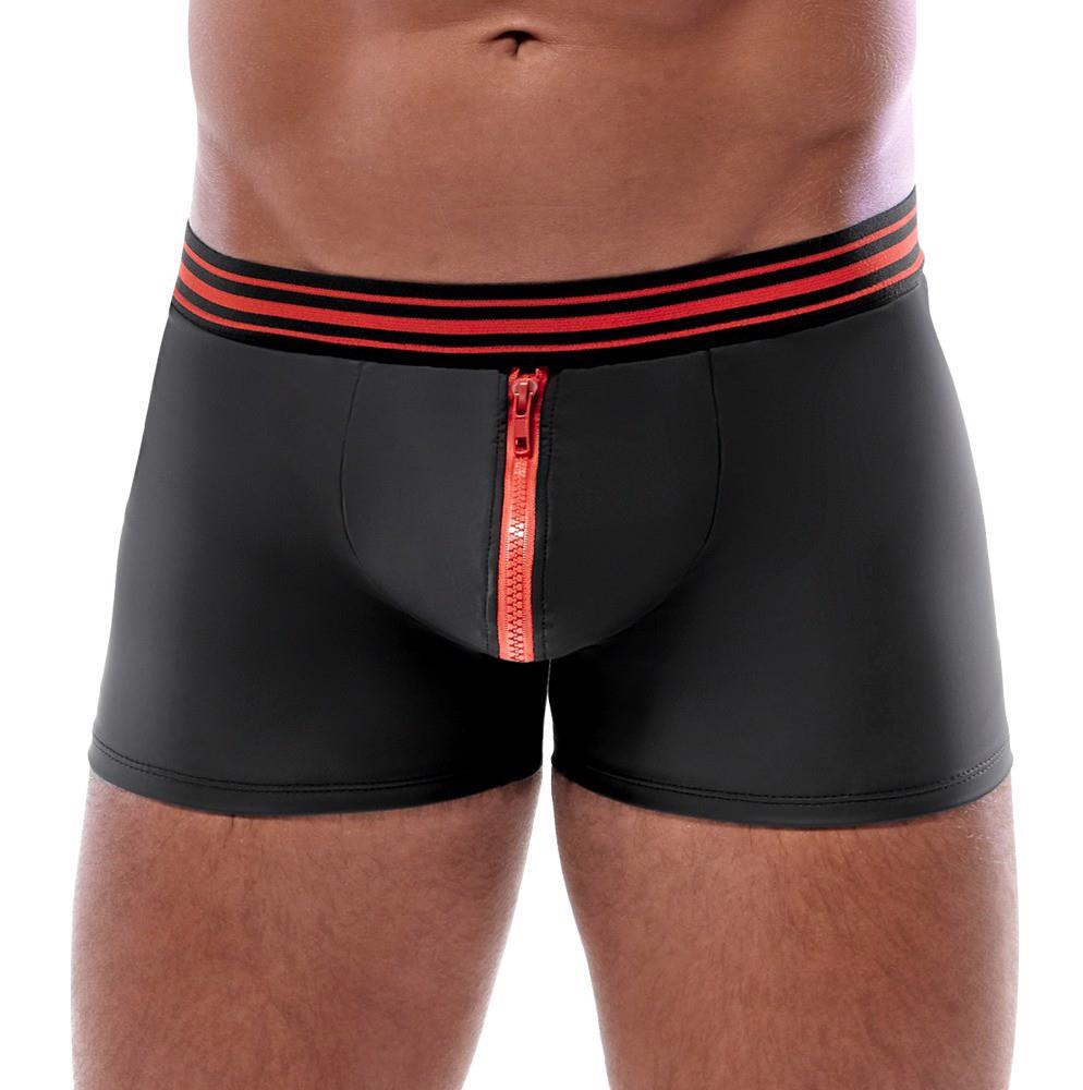 Pantaloni scurți boxer Svenjoyment pentru bărbați cu fermoar, negri și roșii, mărimea L