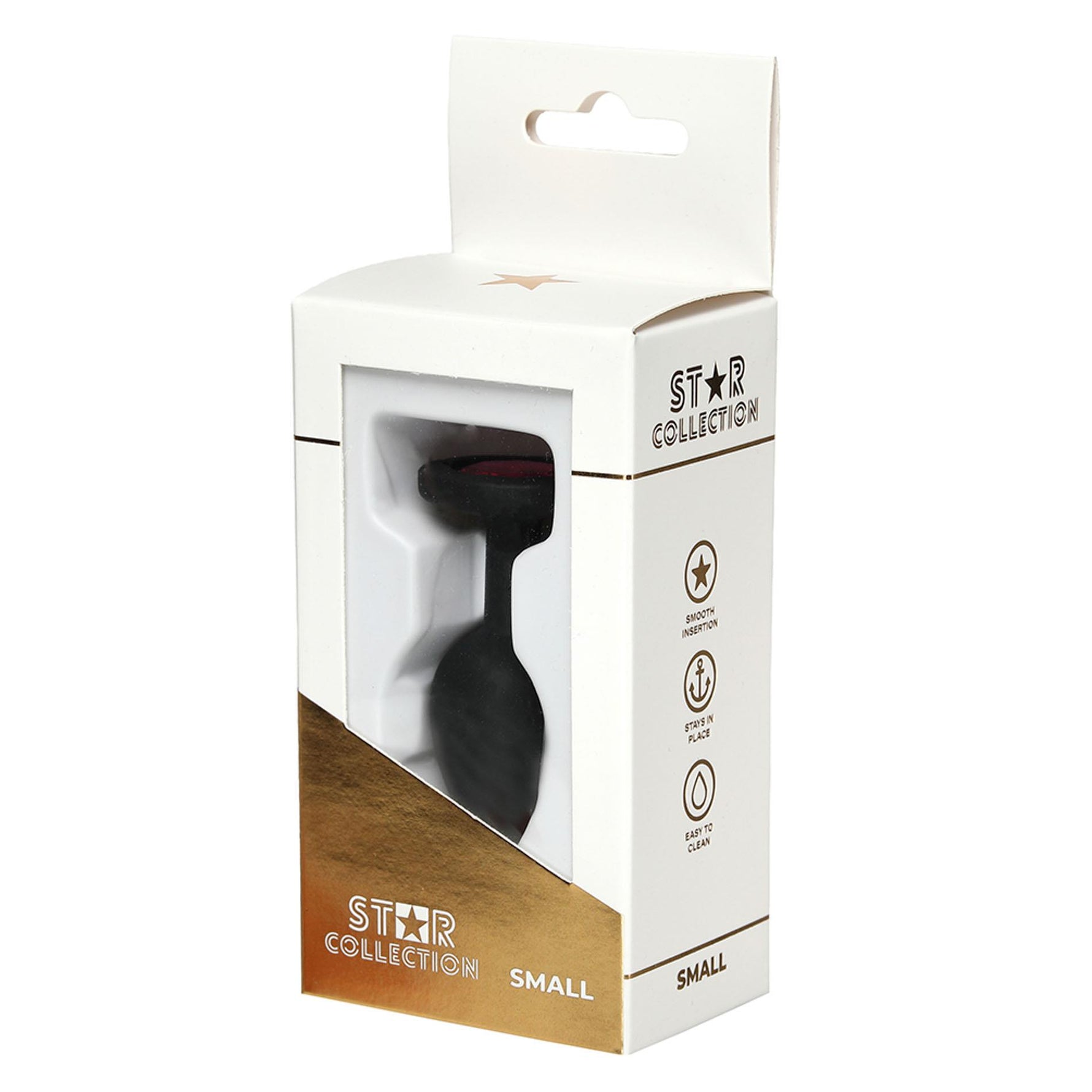 Plug anal din silicon Star Collection S negru cu cristal roz 7cm