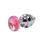 Plug anal Fantasy Ribbed Mediu, argintiu, cu cristal roz