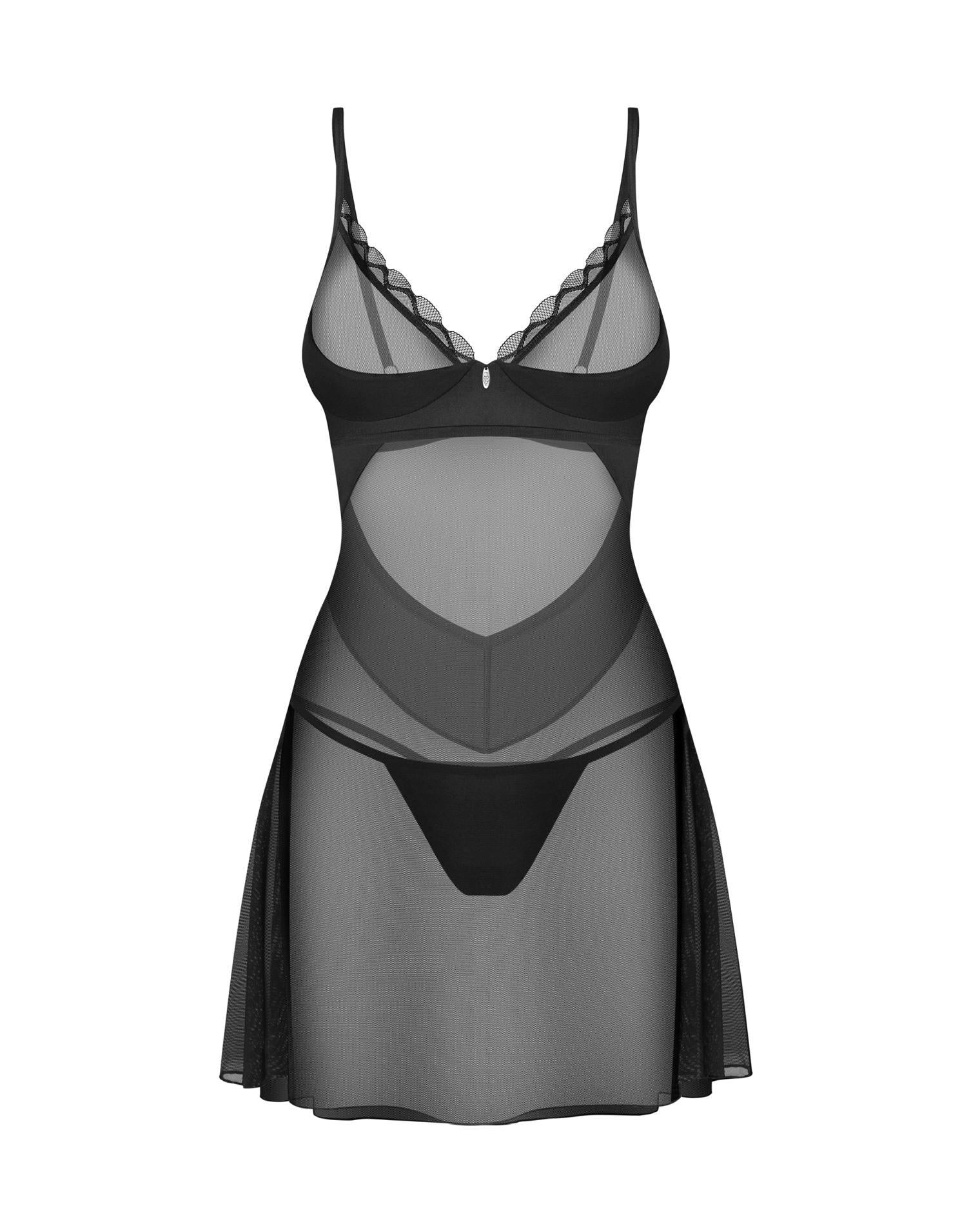 Camasă de noapte Stelisa din plasă neagră cu tanga Obsessive 2XL/3XL