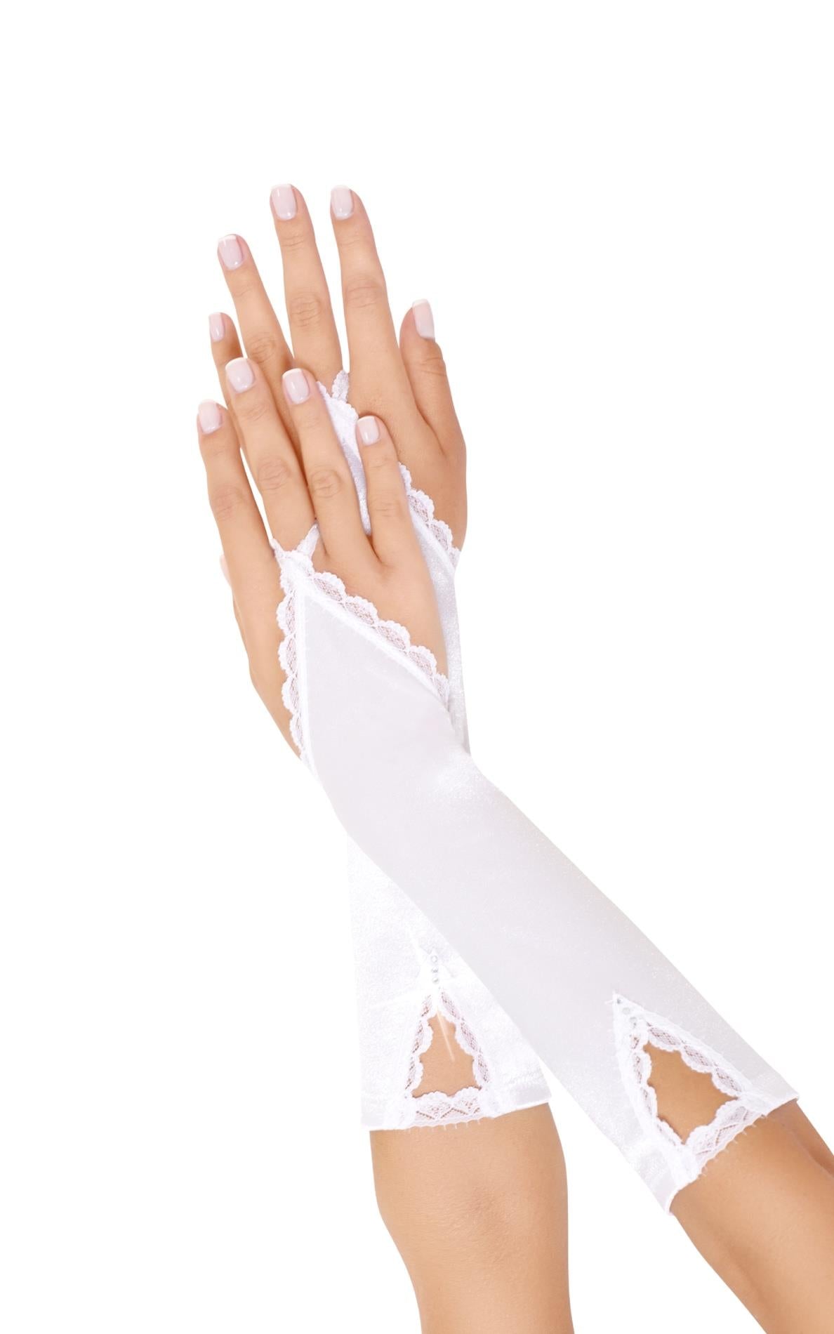 Mănuși lungi senzuale din satin SoftLine albe M/L