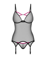 Corset si tanga Obsessive Novenes negru M/L