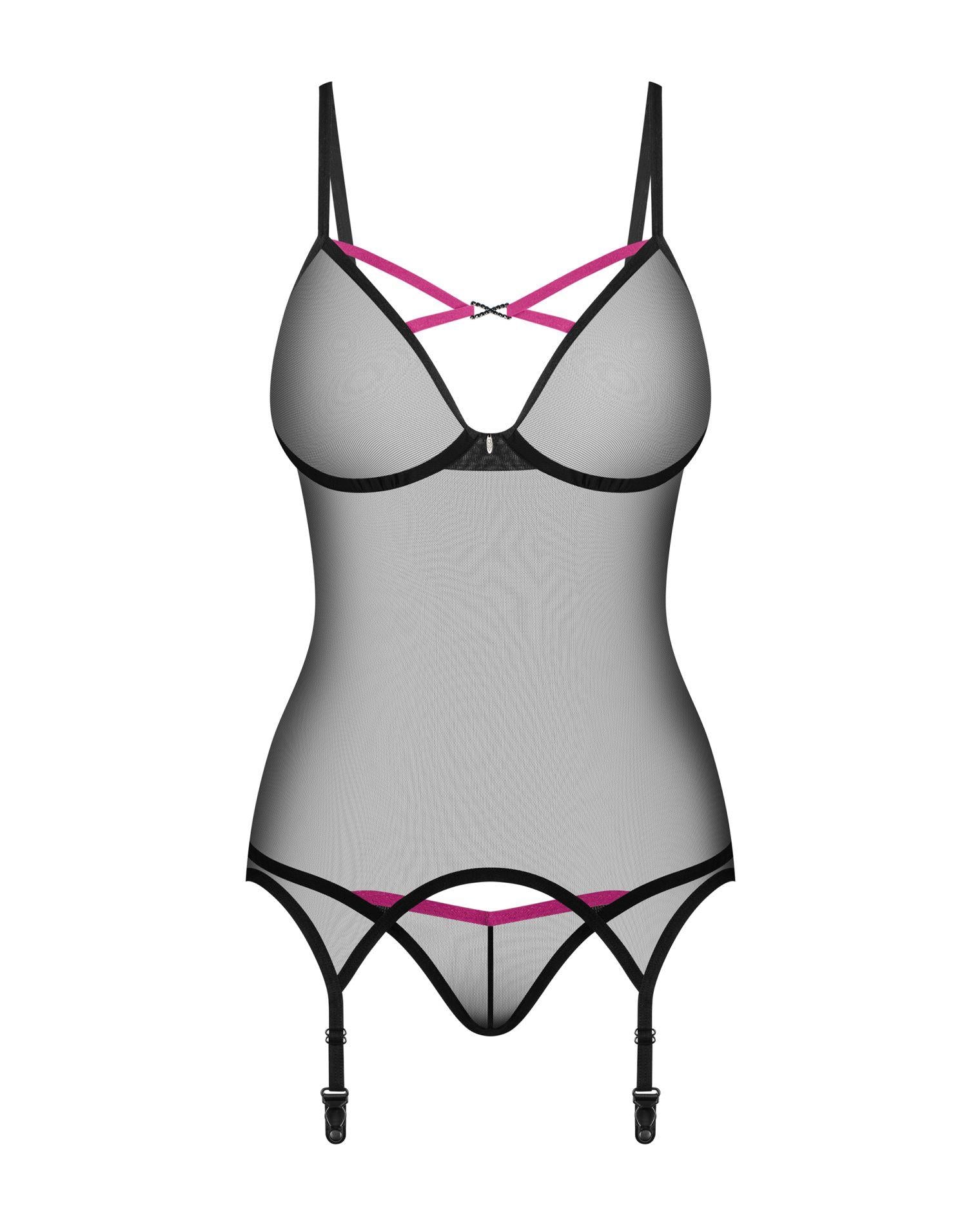 Corset si tanga Obsessive Novenes negru M/L