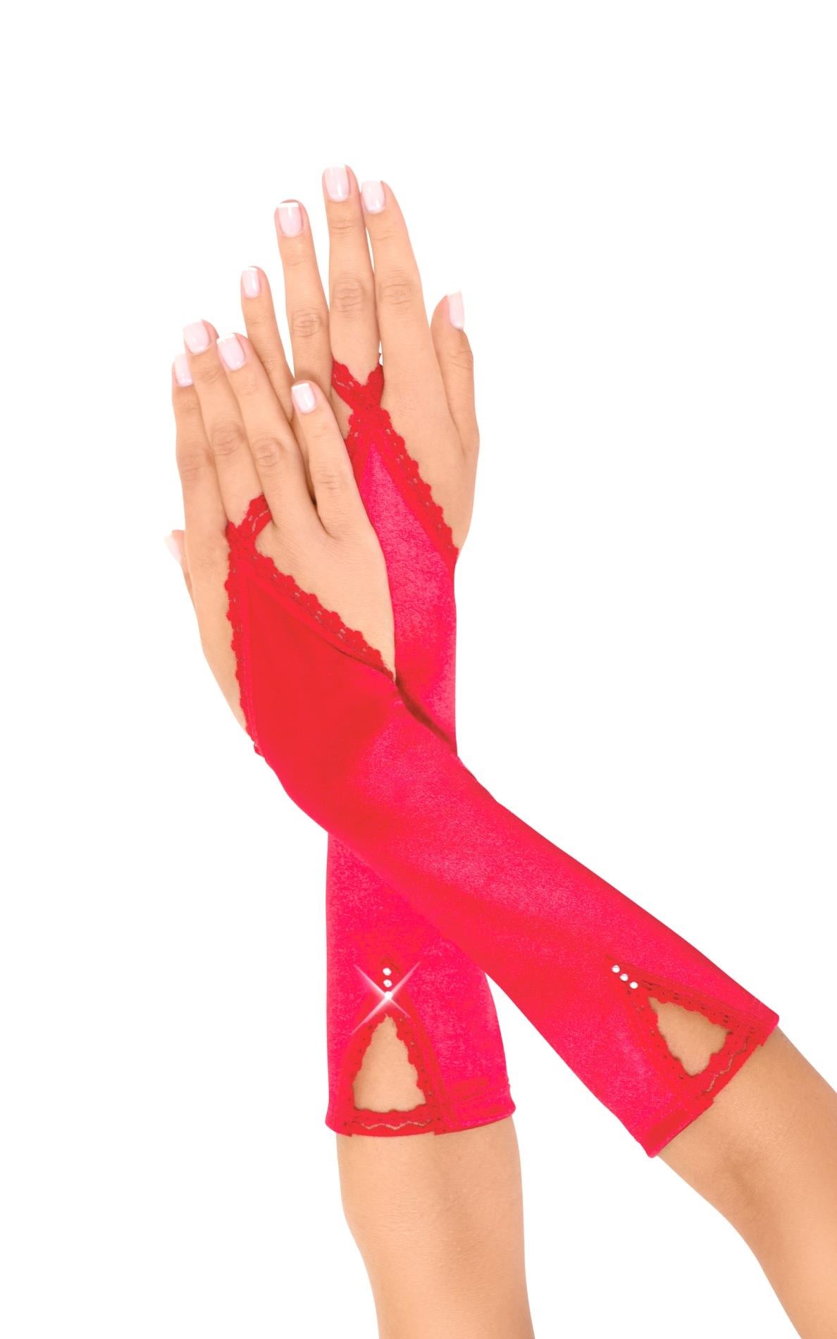 Mănuși lungi din satin și dantelă roșii, mărime/lungime, SoftLine 7710
