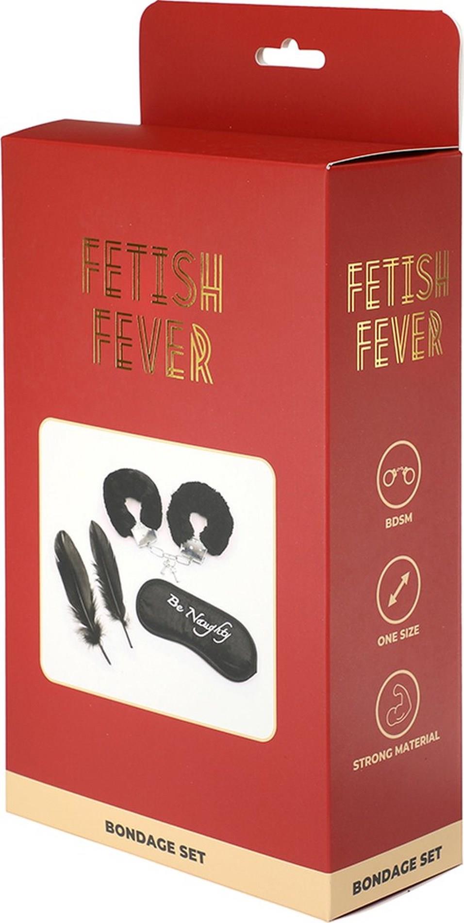 Set de bondage Fetish Fever cu măști din pene, cătușe negre, pachet de 4