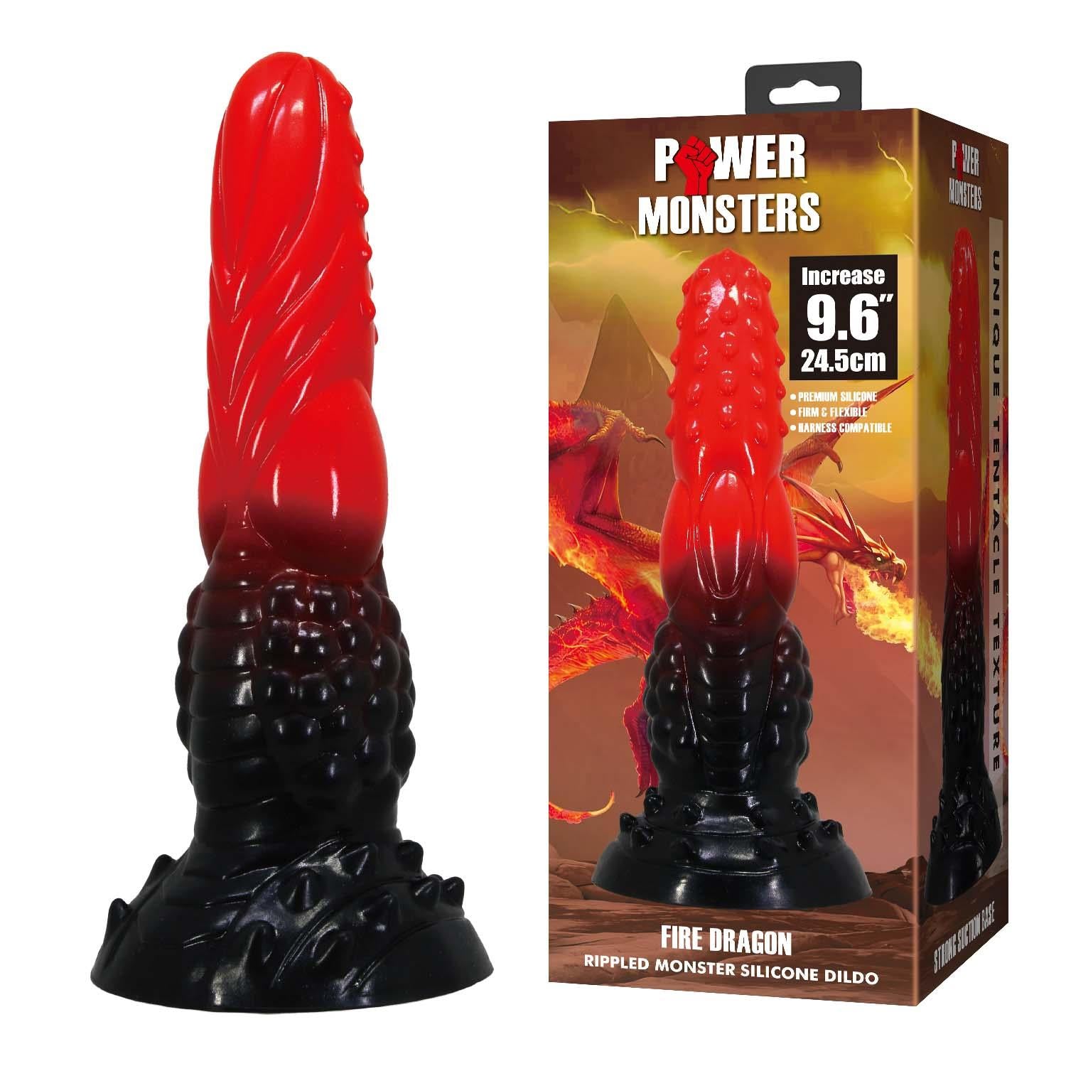 Dildo ondulat din silicon Power Monsters Fire Dragon 24,5 cm