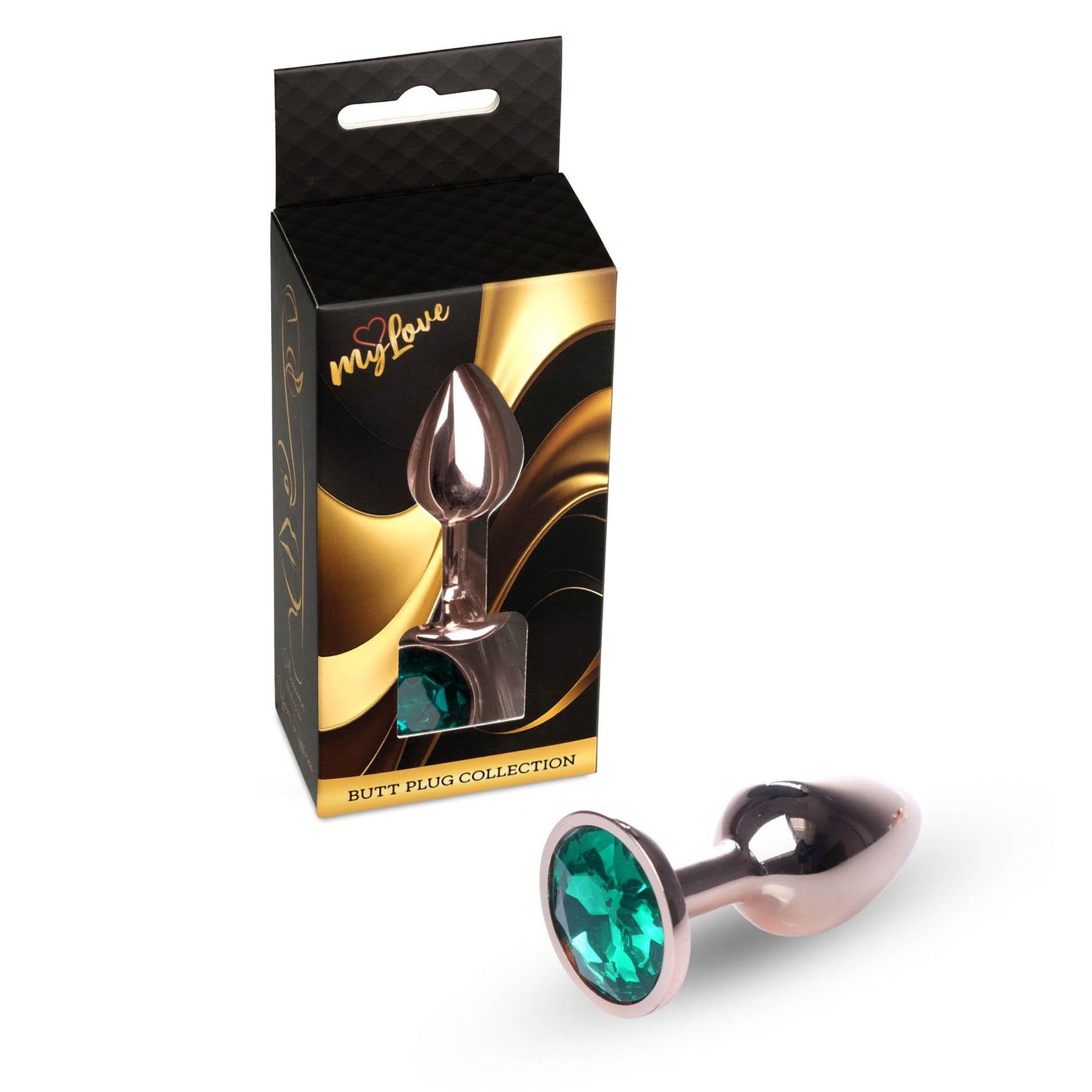Plug anal din oțel MyLove Toys verde cu diamant 7 cm