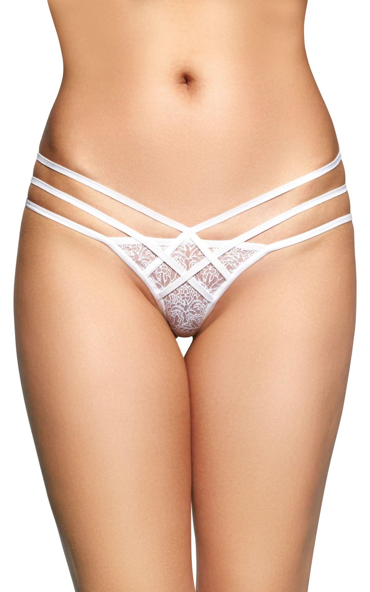 Tanga SoftLine 2492 din dantelă cu diamante, alb M/L