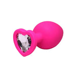 Plug anal roz în formă de inimă, mare, cu cristale albe Fantasy, 9 cm