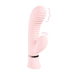 Vibrator Loveline Mystique cu nervuri, model iepuraș, roz, 15,9 cm