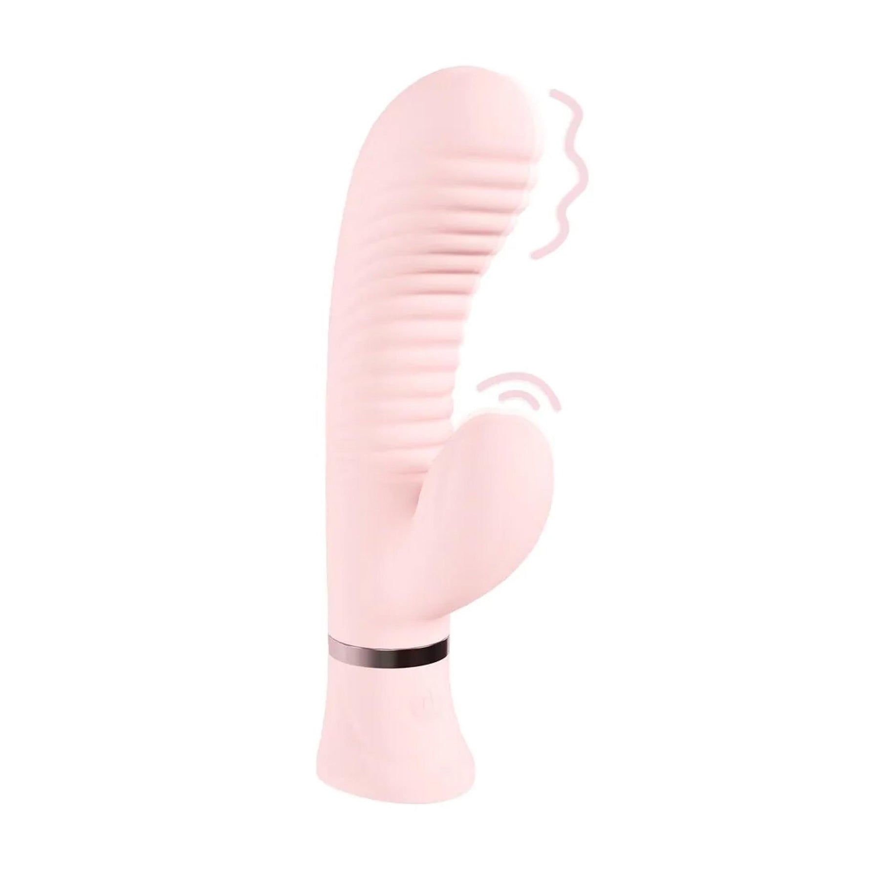 Vibrator Loveline Mystique cu nervuri, model iepuraș, roz, 15,9 cm