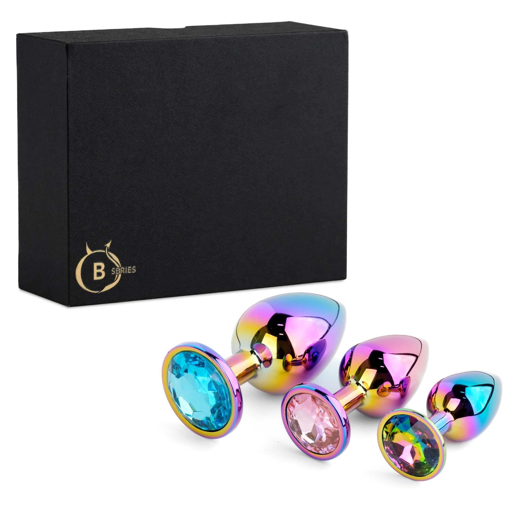 Set de dopuri anale din oțel inoxidabil multicolore HeavyFun seria B