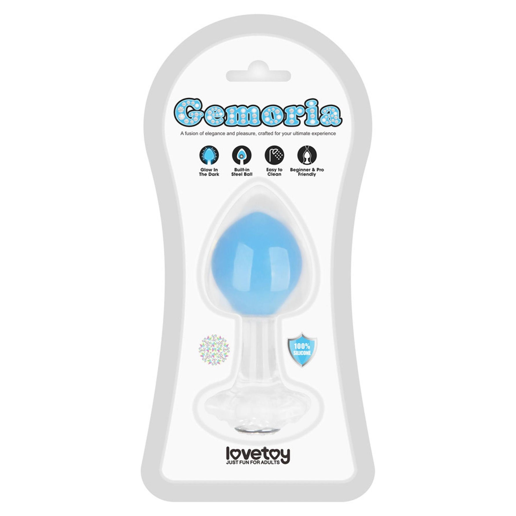 Plug anal Gemoria din silicon, fosforescent, cu bilă albastră