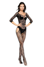 Body cu imprimeu floral din plasă, negru, M/L SoftLine