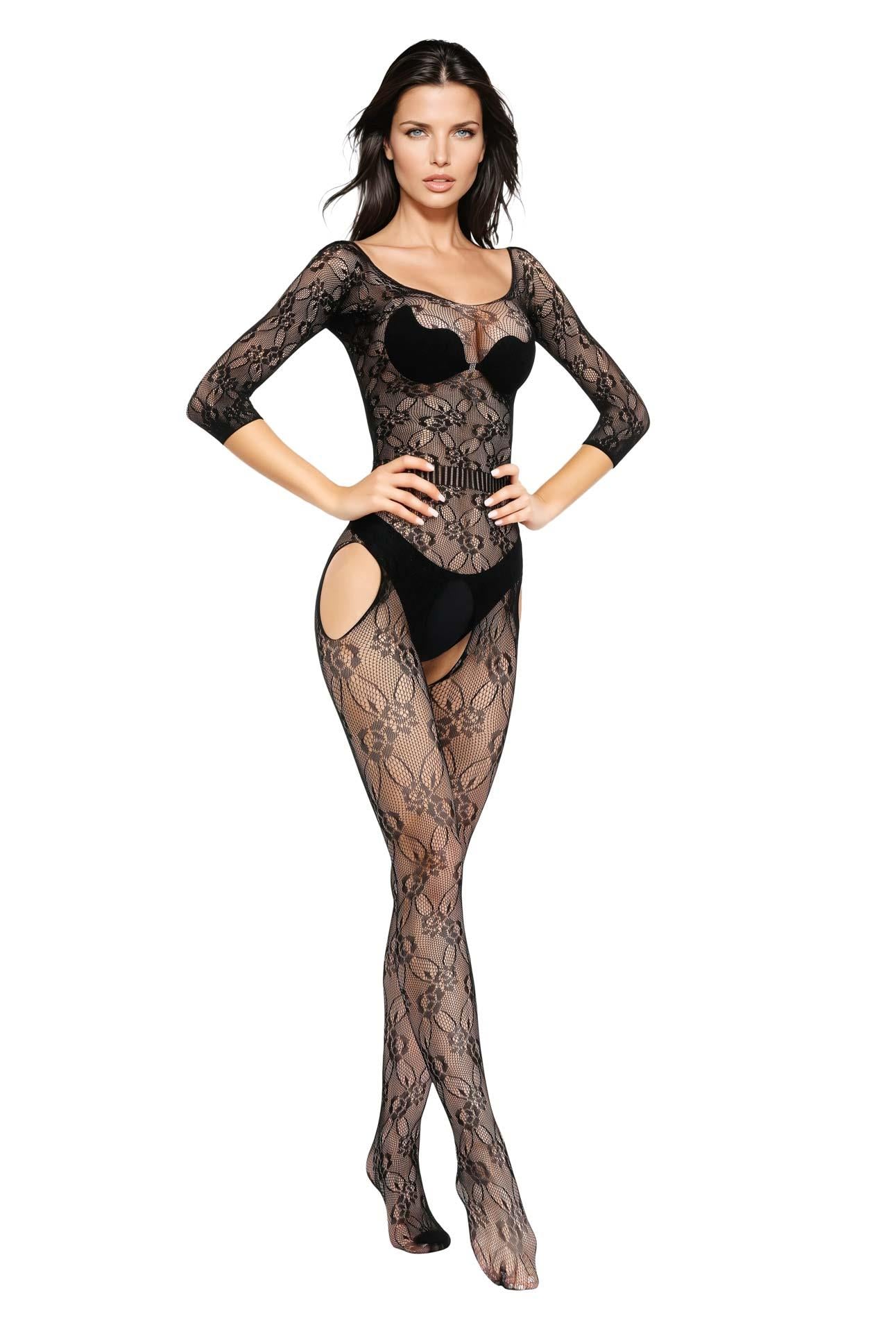 Body cu imprimeu floral din plasă, negru, M/L SoftLine
