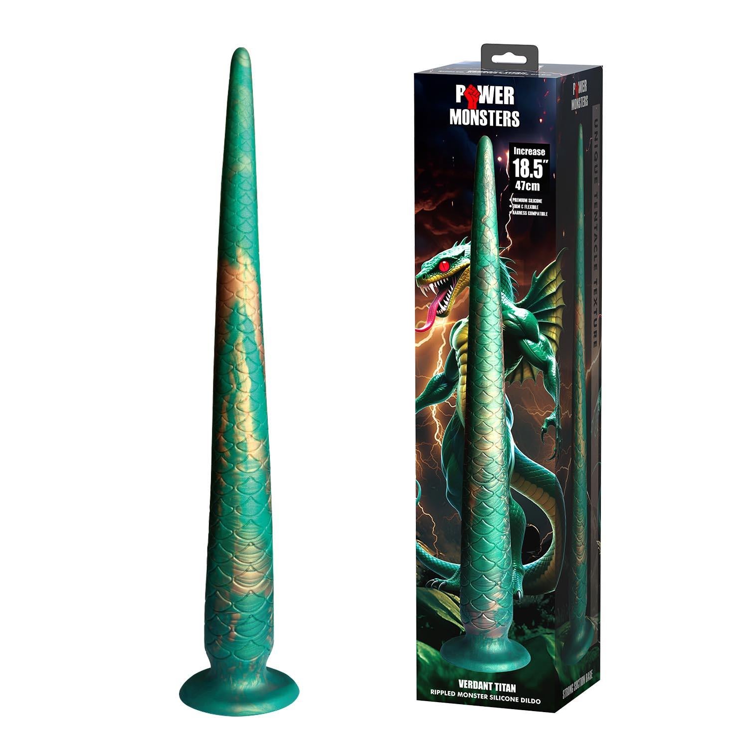 Dildo din silicon Power Monsters Verdant Titan Emerald 47 cm