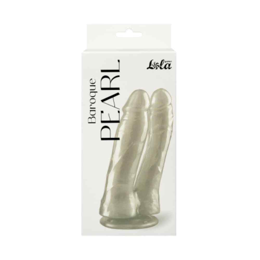 Dildo dublu alb perlat cu ventuză 17 cm
