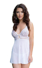 Camasă erotică Vanessa, plasă, dantelă, albă, M/L