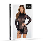 Rochie SoftLine cu mânecă lungă din dantelă, plasă, neagră, mărime universală
