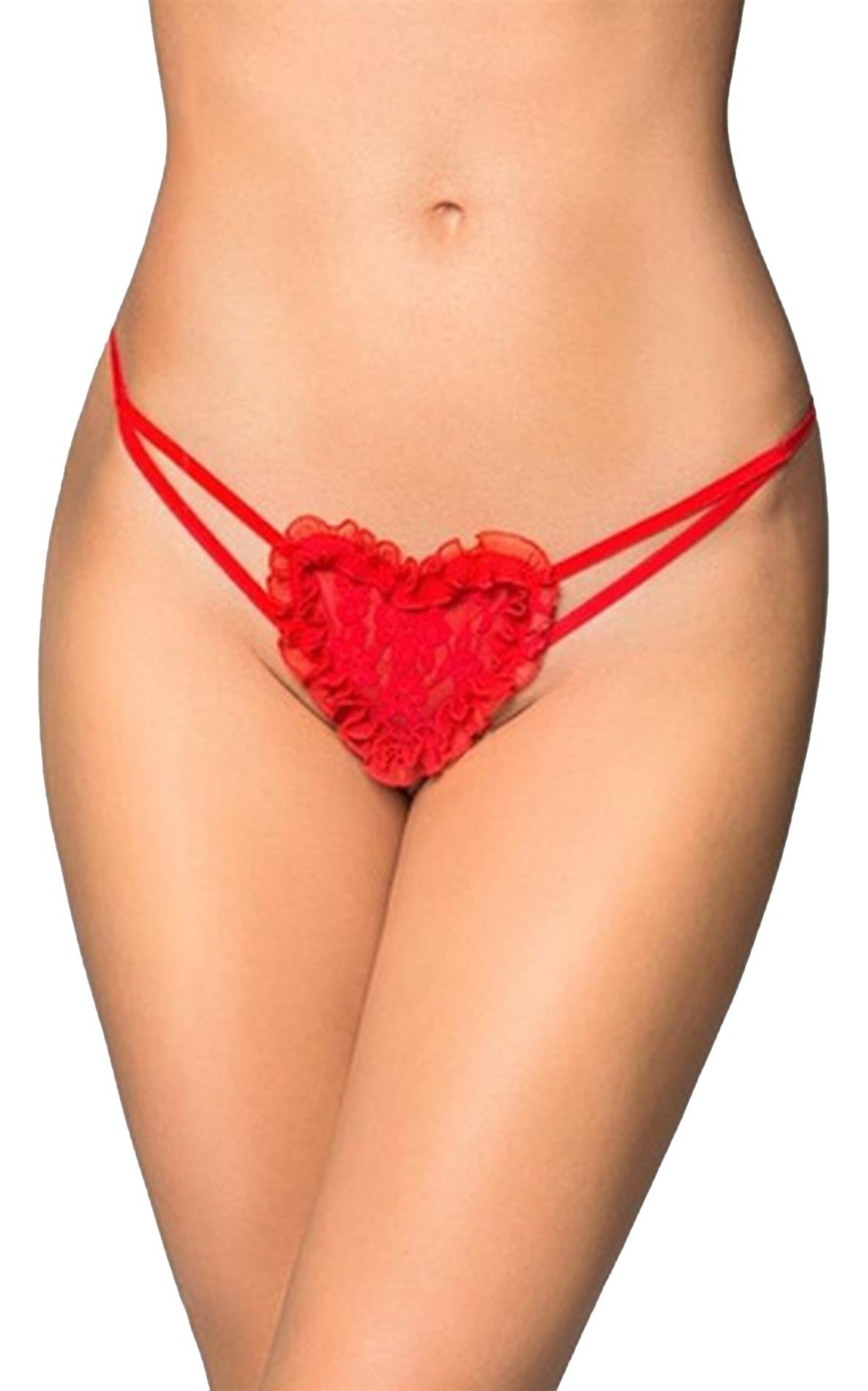 Tanga SoftLine roșie din dantelă în formă de inimă M/L