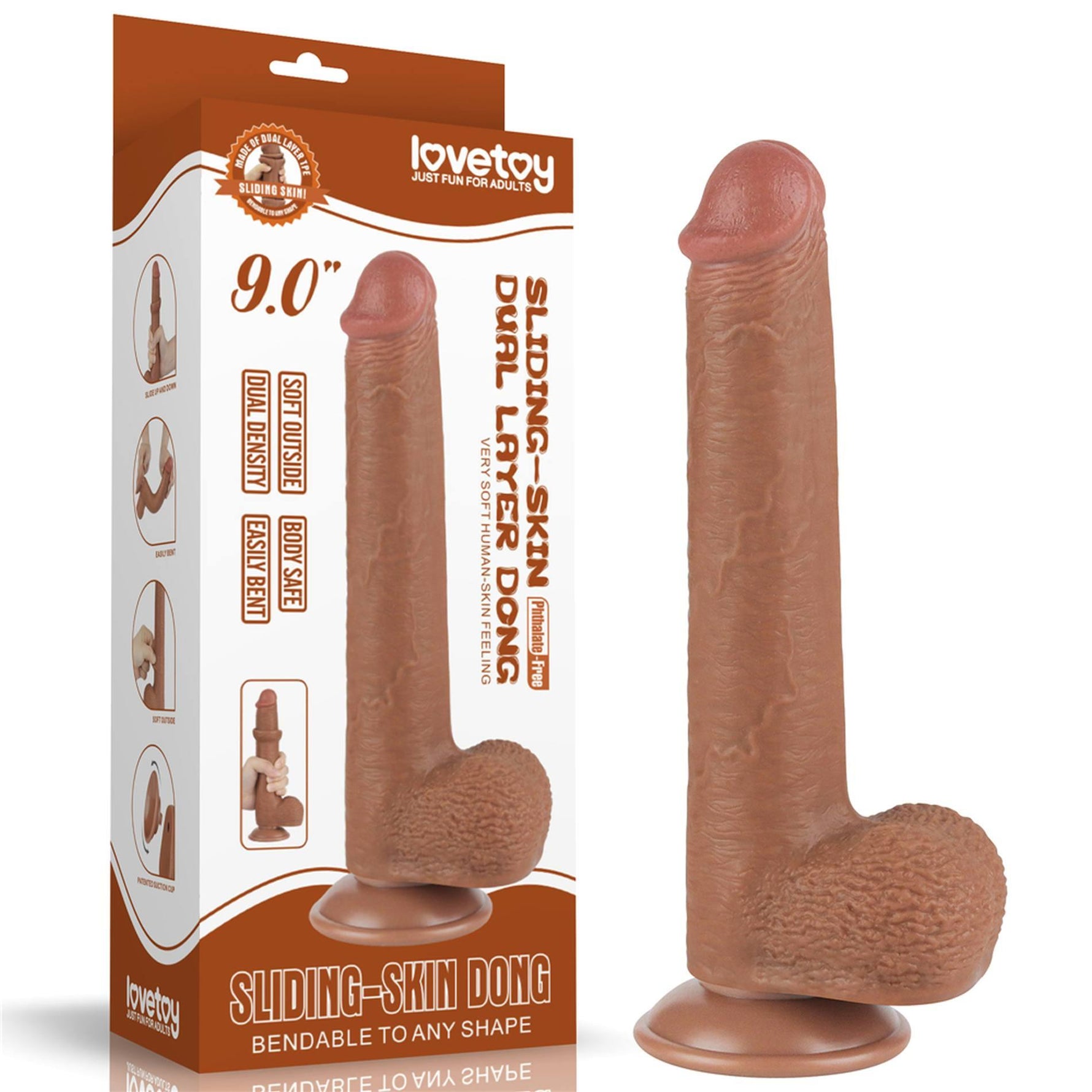 Dildo realist Lovetoy cu piele glisantă maro 23 cm