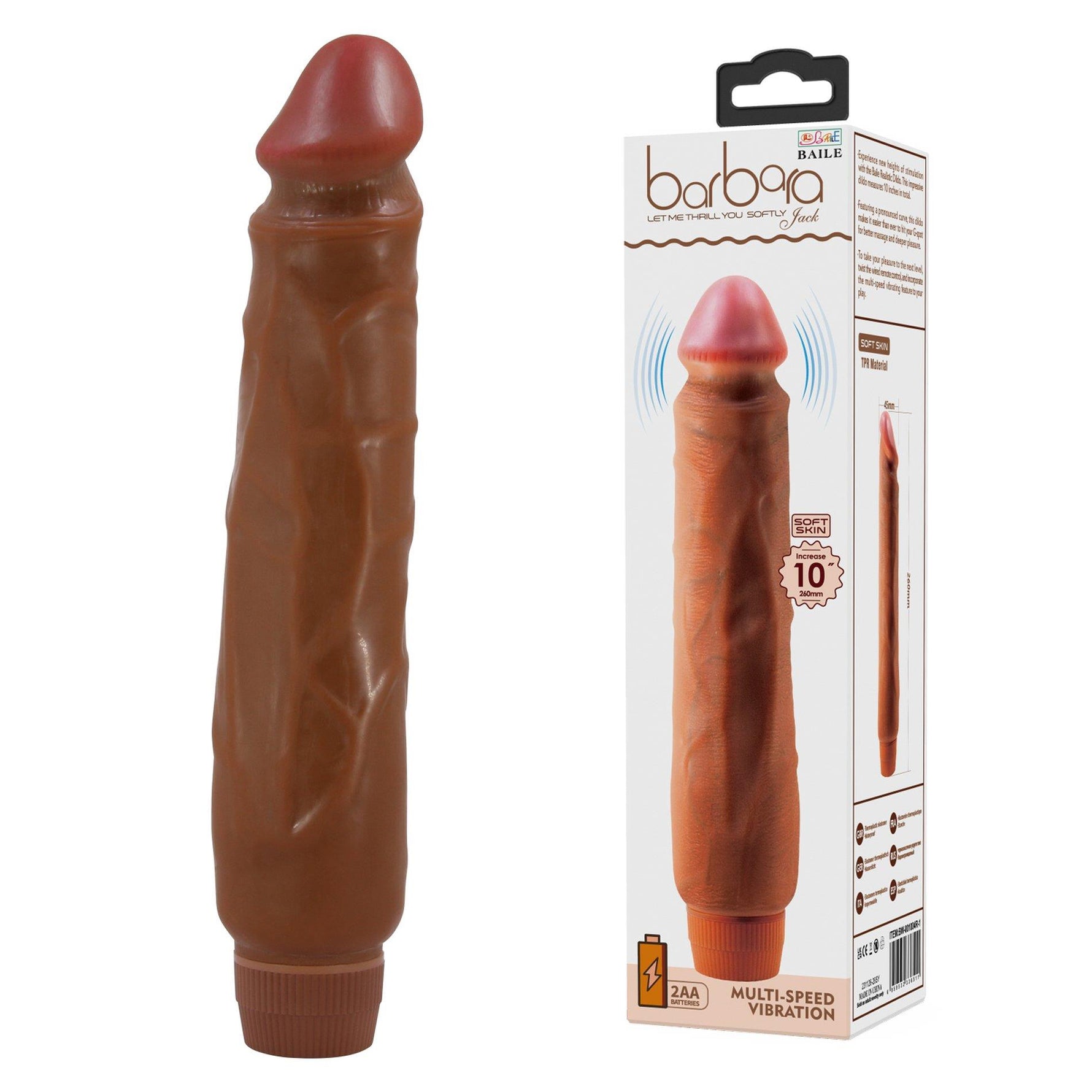 Vibrator realist Baile Barbara Jack 10 inch cu 2 pile AA